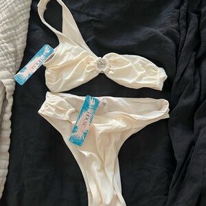 House of CB Cream Ring-Detail Bikini Set